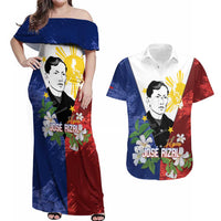 Philippines Rizal Day Couples Matching Off Shoulder Maxi Dress and Hawaiian Shirt Filipino Sampaguita Grunge Style LT14 Blue - Polynesian Pride