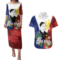 Philippines Rizal Day Couples Matching Puletasi and Hawaiian Shirt Filipino Sampaguita Grunge Style LT14 Blue - Polynesian Pride