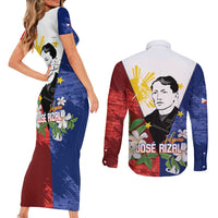 Philippines Rizal Day Couples Matching Short Sleeve Bodycon Dress and Long Sleeve Button Shirt Filipino Sampaguita Grunge Style LT14 - Polynesian Pride