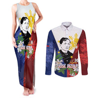 Philippines Rizal Day Couples Matching Tank Maxi Dress and Long Sleeve Button Shirt Filipino Sampaguita Grunge Style LT14 Blue - Polynesian Pride