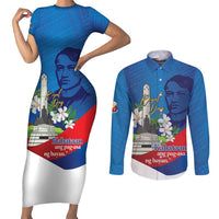 Philippines Rizal Day Couples Matching Short Sleeve Bodycon Dress and Long Sleeve Button Shirt Filipino Motto Stella Polynesian Pattern LT14 Blue - Polynesian Pride