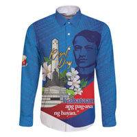 Philippines Rizal Day Family Matching Off The Shoulder Long Sleeve Dress and Hawaiian Shirt Filipino Motto Stella Polynesian Pattern LT14 Dad's Shirt - Long Sleeve Blue - Polynesian Pride