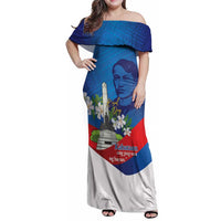 Philippines Rizal Day Family Matching Off Shoulder Maxi Dress and Hawaiian Shirt Filipino Motto Stella Polynesian Pattern LT14 Mom's Dress Blue - Polynesian Pride