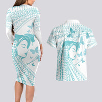 Polynesia Cervical Cancer Awareness Month Couples Matching Long Sleeve Bodycon Dress and Hawaiian Shirt Polynesian Women Faith Hope Love! LT14 - Polynesian Pride