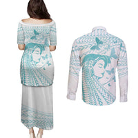 Polynesia Cervical Cancer Awareness Month Couples Matching Puletasi and Long Sleeve Button Shirt Polynesian Women Faith Hope Love!