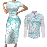 Polynesia Cervical Cancer Awareness Month Couples Matching Short Sleeve Bodycon Dress and Long Sleeve Button Shirt Polynesian Women Faith Hope Love!
