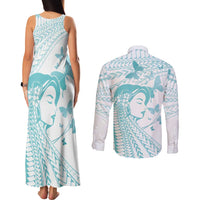 Polynesia Cervical Cancer Awareness Month Couples Matching Tank Maxi Dress and Long Sleeve Button Shirt Polynesian Women Faith Hope Love!