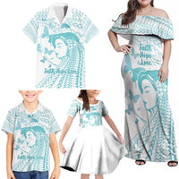 Polynesia Cervical Cancer Awareness Month Family Matching Off Shoulder Maxi Dress and Hawaiian Shirt Polynesian Women Faith Hope Love! LT14 - Polynesian Pride