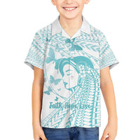 Polynesia Cervical Cancer Awareness Month Family Matching Puletasi and Hawaiian Shirt Polynesian Women Faith Hope Love! LT14 Son's Shirt White - Polynesian Pride