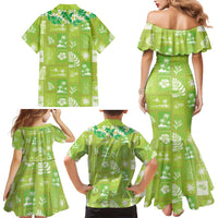 Aloha Hawaii Tuberose Lei Family Matching Mermaid Dress and Hawaiian Shirt Tropical Vibes Green Color LT14 - Polynesian Pride