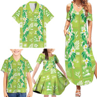 Aloha Hawaii Tuberose Lei Family Matching Summer Maxi Dress and Hawaiian Shirt Tropical Vibes Green Color LT14 - Polynesian Pride