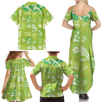 Aloha Hawaii Tuberose Lei Family Matching Summer Maxi Dress and Hawaiian Shirt Tropical Vibes Green Color LT14 - Polynesian Pride