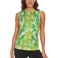 Aloha Hawaii Tuberose Lei Women Sleeveless Polo Shirt Tropical Vibes Green Color LT14 - Polynesian Pride