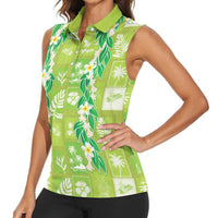 Aloha Hawaii Tuberose Lei Women Sleeveless Polo Shirt Tropical Vibes Green Color LT14 - Polynesian Pride