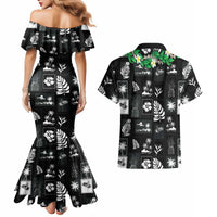 Aloha Hawaii Tuberose Lei Couples Matching Mermaid Dress and Hawaiian Shirt Tropical Vibes Black Color LT14 - Polynesian Pride