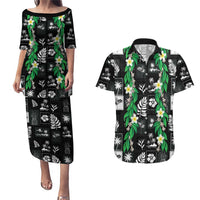 Aloha Hawaii Tuberose Lei Couples Matching Puletasi and Hawaiian Shirt Tropical Vibes Black Color LT14 Black - Polynesian Pride
