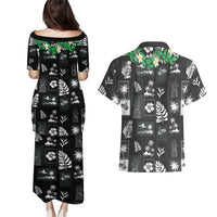 Aloha Hawaii Tuberose Lei Couples Matching Puletasi and Hawaiian Shirt Tropical Vibes Black Color LT14 - Polynesian Pride