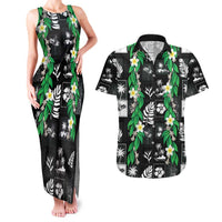 Aloha Hawaii Tuberose Lei Couples Matching Tank Maxi Dress and Hawaiian Shirt Tropical Vibes Black Color LT14 Black - Polynesian Pride