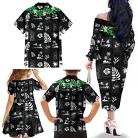 Aloha Hawaii Tuberose Lei Family Matching Off The Shoulder Long Sleeve Dress and Hawaiian Shirt Tropical Vibes Black Color LT14 - Polynesian Pride