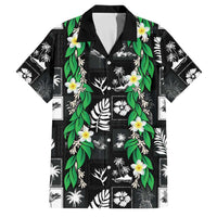 Aloha Hawaii Tuberose Lei Family Matching Off Shoulder Short Dress and Hawaiian Shirt Tropical Vibes Black Color LT14 Dad's Shirt - Short Sleeve Black - Polynesian Pride