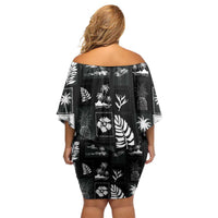 Aloha Hawaii Tuberose Lei Family Matching Off Shoulder Short Dress and Hawaiian Shirt Tropical Vibes Black Color LT14 - Polynesian Pride