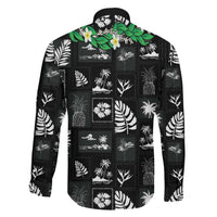 Aloha Hawaii Tuberose Lei Family Matching Short Sleeve Bodycon Dress and Hawaiian Shirt Tropical Vibes Black Color LT14 - Polynesian Pride
