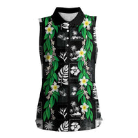 Aloha Hawaii Tuberose Lei Women Sleeveless Polo Shirt Tropical Vibes Black Color LT14 Female Black - Polynesian Pride