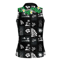 Aloha Hawaii Tuberose Lei Women Sleeveless Polo Shirt Tropical Vibes Black Color LT14 - Polynesian Pride