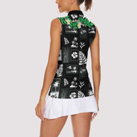 Aloha Hawaii Tuberose Lei Women Sleeveless Polo Shirt Tropical Vibes Black Color LT14 - Polynesian Pride