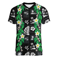 Aloha Hawaii Tuberose Lei Women V-Neck T-Shirt Tropical Vibes Black Color LT14 Female Black - Polynesian Pride