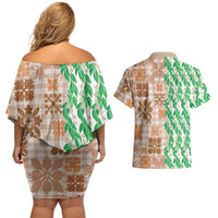 Aloha Hawaii Palaka Tuberose Lei Couples Matching Off Shoulder Short Dress and Hawaiian Shirt Hawaiian Quilt Seamless Style LT14 - Polynesian Pride