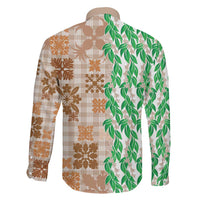 Aloha Hawaii Palaka Tuberose Lei Family Matching Off The Shoulder Long Sleeve Dress and Hawaiian Shirt Hawaiian Quilt Seamless Style LT14 - Polynesian Pride