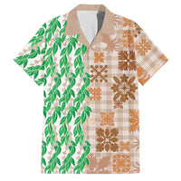 Aloha Hawaii Palaka Tuberose Lei Family Matching Off Shoulder Short Dress and Hawaiian Shirt Hawaiian Quilt Seamless Style LT14 Dad's Shirt - Short Sleeve Beige - Polynesian Pride