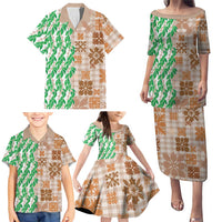 Aloha Hawaii Palaka Tuberose Lei Family Matching Puletasi and Hawaiian Shirt Hawaiian Quilt Seamless Style LT14 - Polynesian Pride