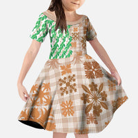 Aloha Hawaii Palaka Tuberose Lei Kid Short Sleeve Dress Hawaiian Quilt Seamless Style - Polynesian Pride