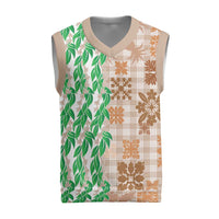 Aloha Hawaii Palaka Tuberose Lei Christmas Knitted V-Neck Vest Hawaiian Quilt Seamless Style LT14 Beige - Polynesian Pride