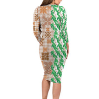 Aloha Hawaii Palaka Tuberose Lei Long Sleeve Bodycon Dress Hawaiian Quilt Seamless Style LT14 - Polynesian Pride