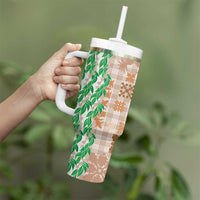 Aloha Hawaii Palaka Tuberose Lei Tumbler With Handle Hawaiian Quilt Seamless Style - Polynesian Pride