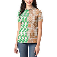 Aloha Hawaii Palaka Tuberose Lei Women Polo Shirt Hawaiian Quilt Seamless Style LT14 - Polynesian Pride