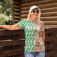 Aloha Hawaii Palaka Tuberose Lei Women Polo Shirt Hawaiian Quilt Seamless Style LT14 - Polynesian Pride