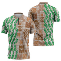 Aloha Hawaii Palaka Tuberose Lei Zipper Polo Shirt Hawaiian Quilt Seamless Style - Polynesian Pride