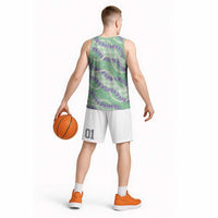 Pastel Green Hawaii Palaka Honohono Pikake Basketball Jersey Hawaiian Orchid Lei Polynesian Pattern LT14 - Polynesian Pride