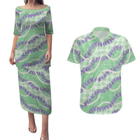 Pastel Green Hawaii Palaka Honohono Pikake Couples Matching Puletasi and Hawaiian Shirt Hawaiian Orchid Lei Polynesian Pattern LT14 Pastel Green - Polynesian Pride