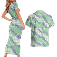 Pastel Green Hawaii Palaka Honohono Pikake Couples Matching Short Sleeve Bodycon Dress and Hawaiian Shirt Hawaiian Orchid Lei Polynesian Pattern LT14 - Polynesian Pride