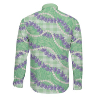 Pastel Green Hawaii Palaka Honohono Pikake Family Matching Off The Shoulder Long Sleeve Dress and Hawaiian Shirt Hawaiian Orchid Lei Polynesian Pattern LT14 - Polynesian Pride