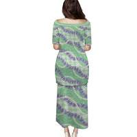 Pastel Green Hawaii Palaka Honohono Pikake Family Matching Puletasi and Hawaiian Shirt Hawaiian Orchid Lei Polynesian Pattern LT14 - Polynesian Pride