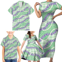 Pastel Green Hawaii Palaka Honohono Pikake Family Matching Short Sleeve Bodycon Dress and Hawaiian Shirt Hawaiian Orchid Lei Polynesian Pattern LT14 - Polynesian Pride