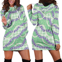 Pastel Green Hawaii Palaka Honohono Pikake Hoodie Dress Hawaiian Orchid Lei Polynesian Pattern LT14 - Polynesian Pride