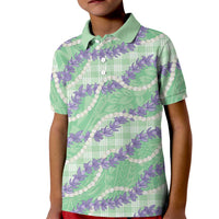 Pastel Green Hawaii Palaka Honohono Pikake Kid Polo Shirt Hawaiian Orchid Lei Polynesian Pattern LT14 Kid Pastel Green - Polynesian Pride