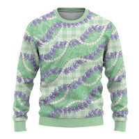 Pastel Green Hawaii Palaka Honohono Pikake Ugly Christmas Sweater Hawaiian Orchid Lei Polynesian Pattern LT14 - Polynesian Pride